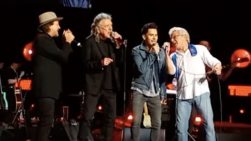 Roger Daltrey joined onstage by Robert Plant, Eddie Vedder for "Baba O'Riley"