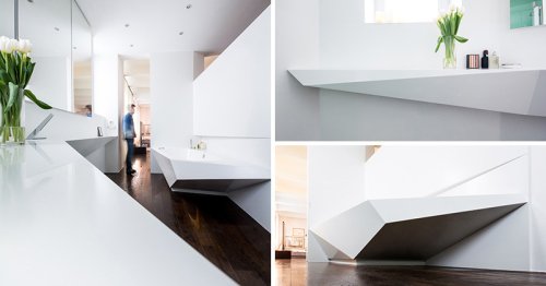 This angular bathroom was inspired by the shape of ice