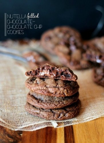 Nutella Filled Chocolate Chocolate Chip Cookies