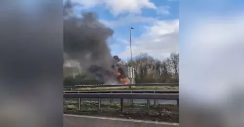 Footage captures HGV engulfed in flames near Coventry