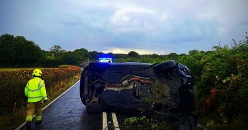 Katie Price 'rushed to hospital' after crash sees car land on its side