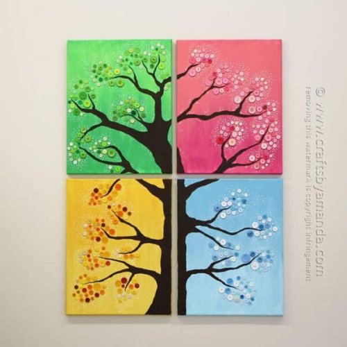 4 Seasons Button Tree Wall Art