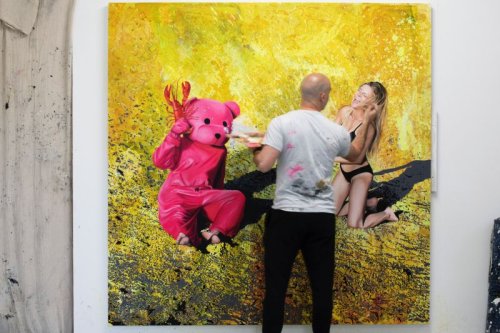 Paul Robinson tackles mental health and existential anxieties in his striking Pink Bear artworks