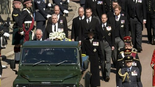 Prince Philip makes final journey followed by Charles, William and Harry