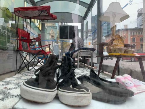 Winnipeggers create bus shelter home to raise awareness about homelessness