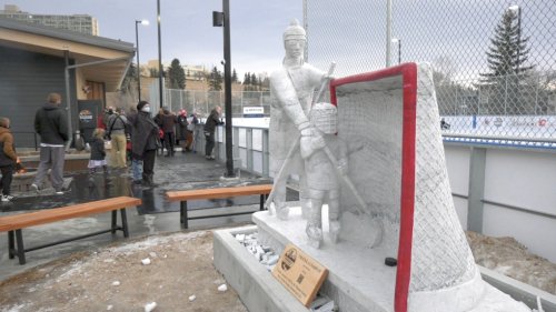 Marble sculpture adorns Alberta's first accessible outdoor rink in Calgary