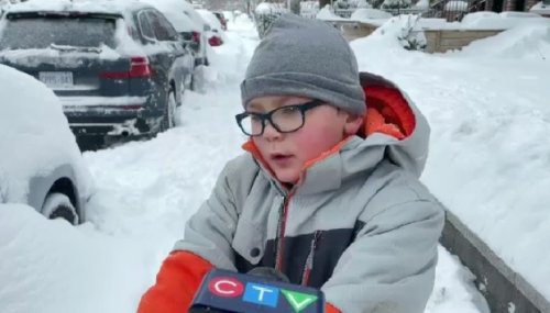 Toronto boy goes viral after hilarious reaction to shovelling snow