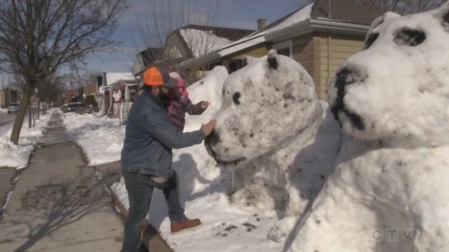 'I'm going to continue to do it': Man attempts to destroy snow sculptures in east London