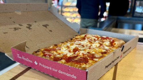 Customers react to pizza as a new menu item at Tim Hortons