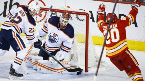 Battle of Alberta starts with a bang as Flames down Oilers 9-6 to open playoff series