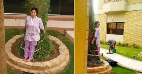 Filipina domestic helper tied to a tree as punishment by Saudi boss