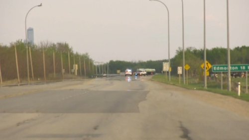 Motorcyclist rushed to hospital after head-on crash at Highway 28 near CFB Edmonton
