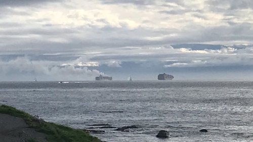 Crew members rescued as container ship burns off B.C. coast.