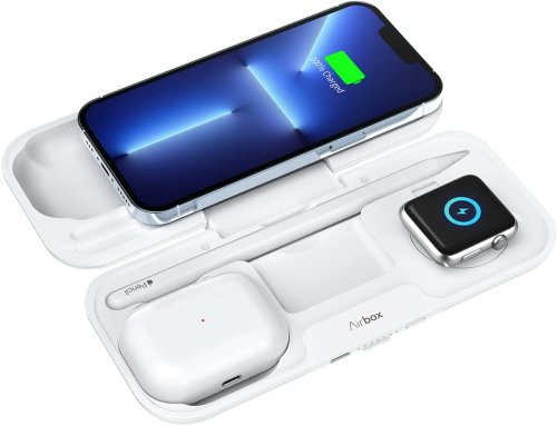 This wireless charging case for iPhone, AirPods and Apple Watch is perfect for travelers
