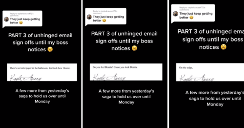 Woman chooses the most hilarious sign-offs on emails to prove that her boss isn't paying attention