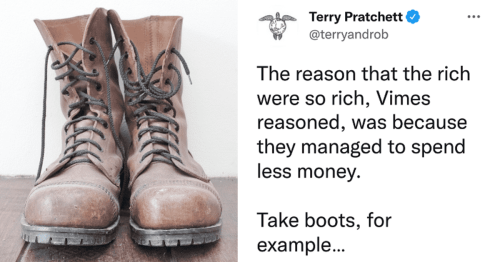 Terry Pratchett's 'boots' theory about why it's expensive to be poor goes viral again