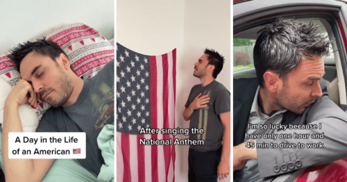 Italian man hilariously shows daily routine of an average American and it's too relatable