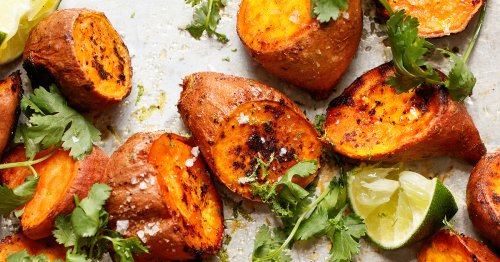 Roasted Sweet Potatoes with Sriracha and Lime