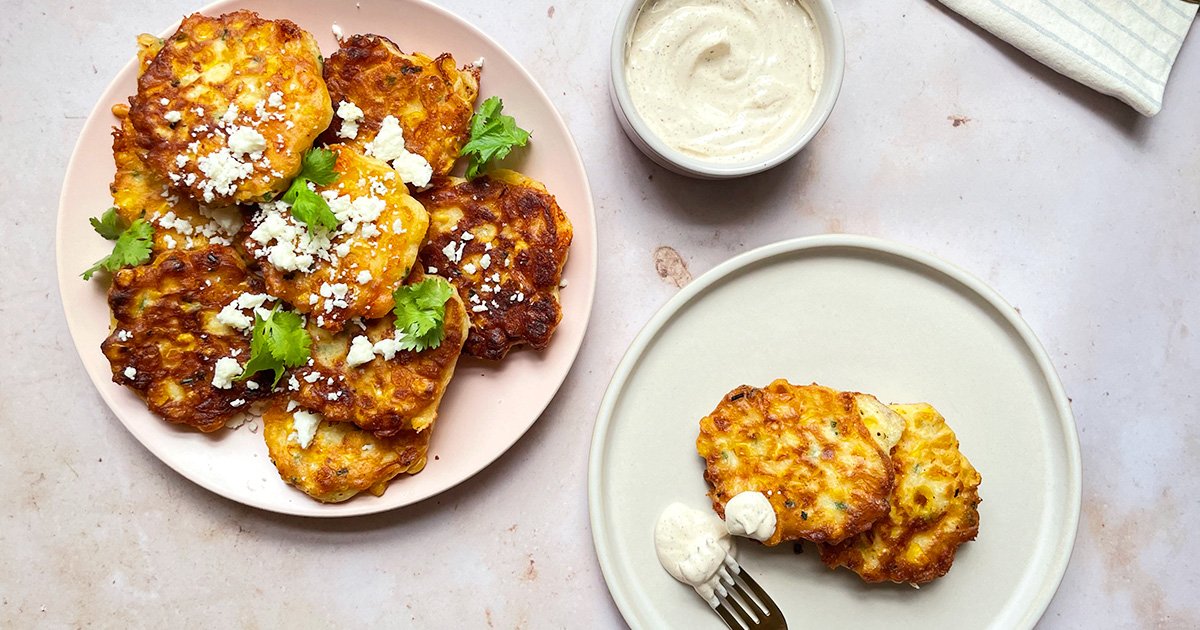 Corn Fritters with Elote Dip
