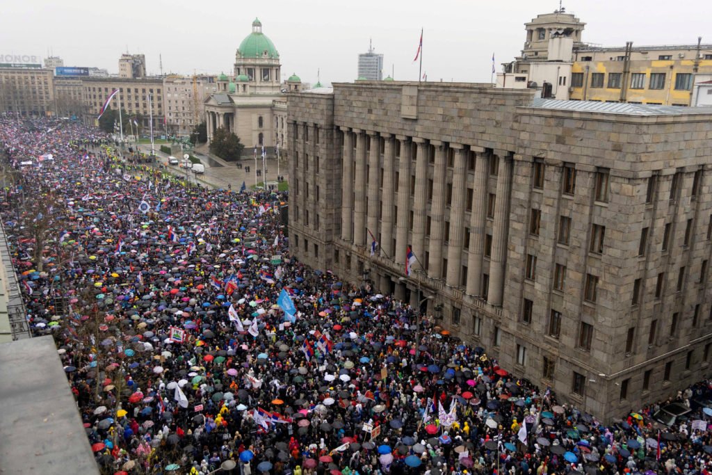 More than 100,000 protestors rally in Belgrade against Serbia’s president and government