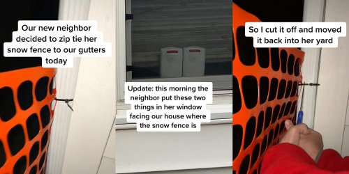 'Looks like we got Karen as a neighbor': Man says neighbor zip-tied her snow fence to his gutters "Our new neighbor decided to zip tie her snow fence to our gutters today" TikToker's property drama sparks viral debate