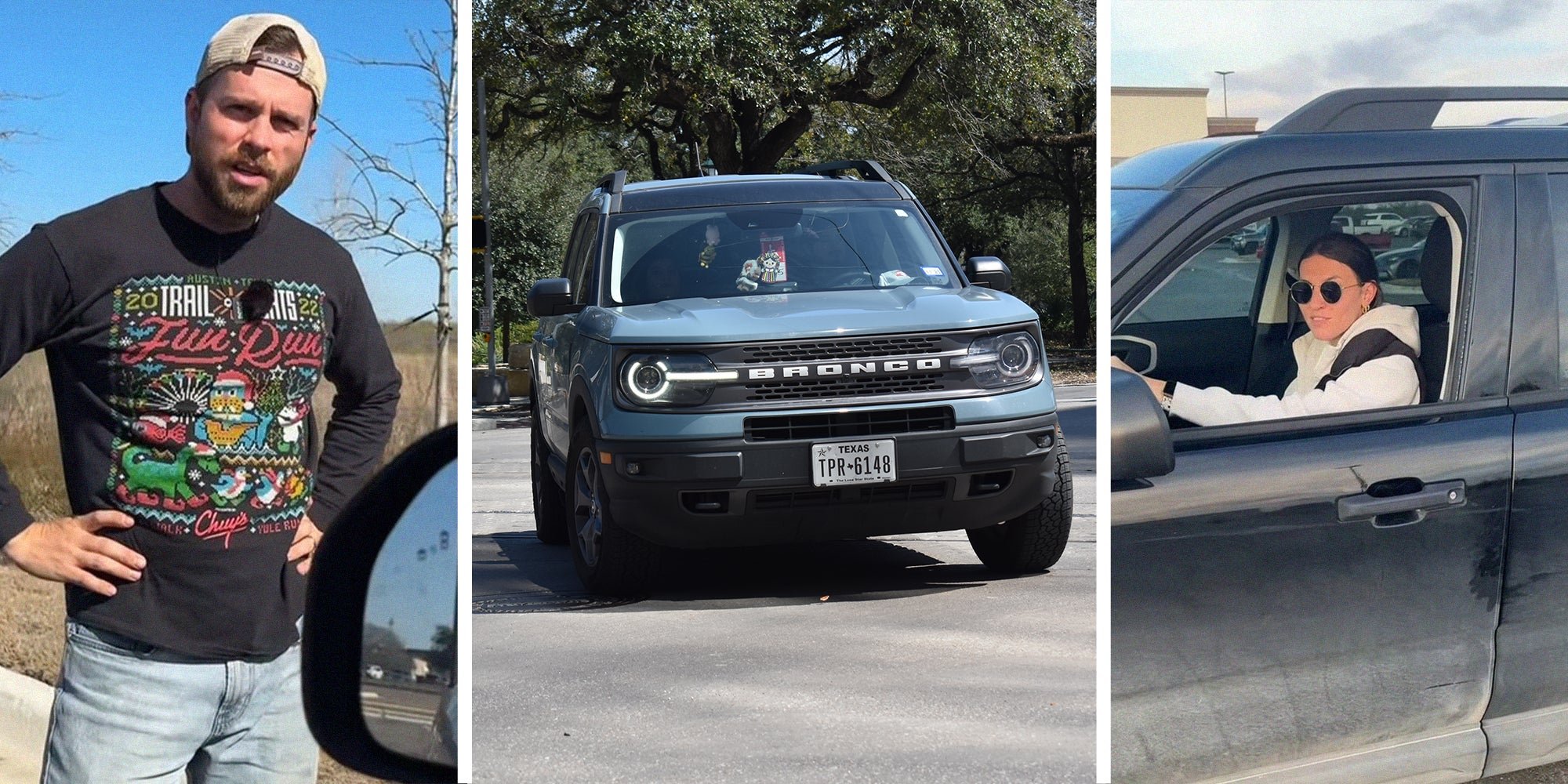 Woman backs out of Academy parking lot in her Ford Bronco. Then it makes a surprising sound