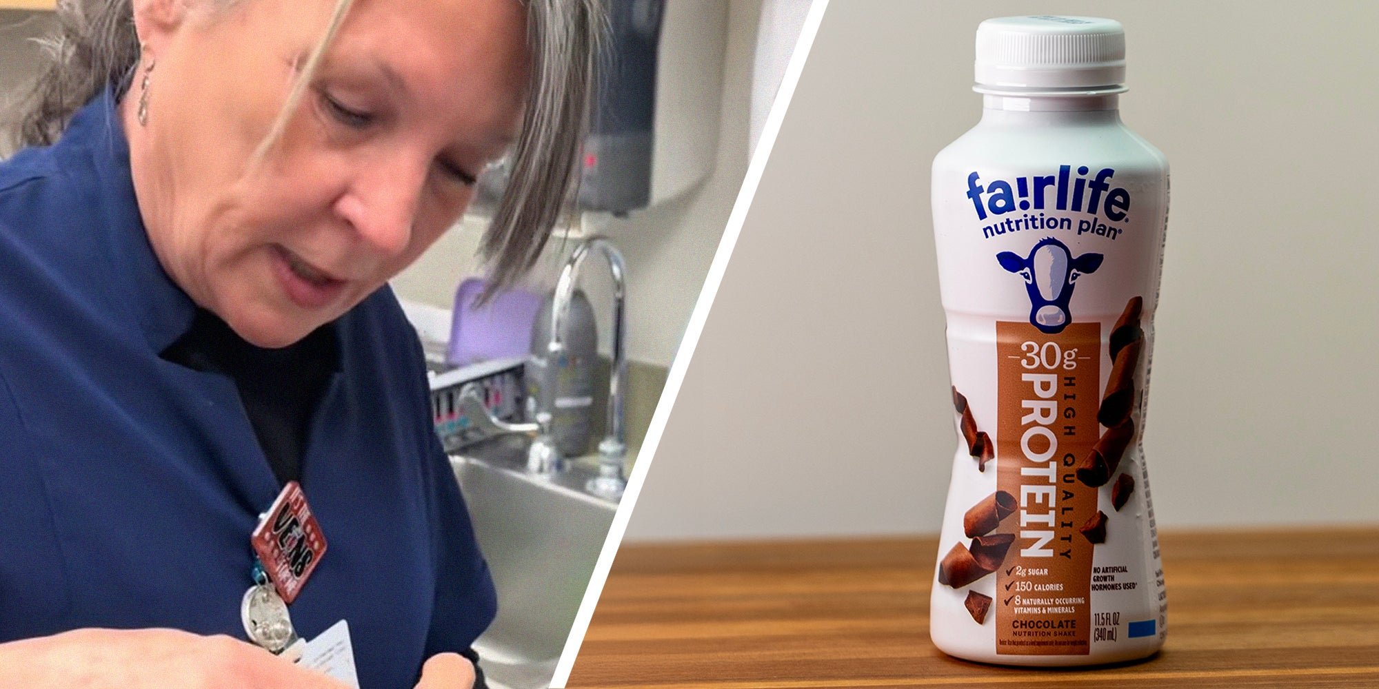 Woman opens Fairlife Protein Shake. Then she realizes there’s no shake inside—there’s something else