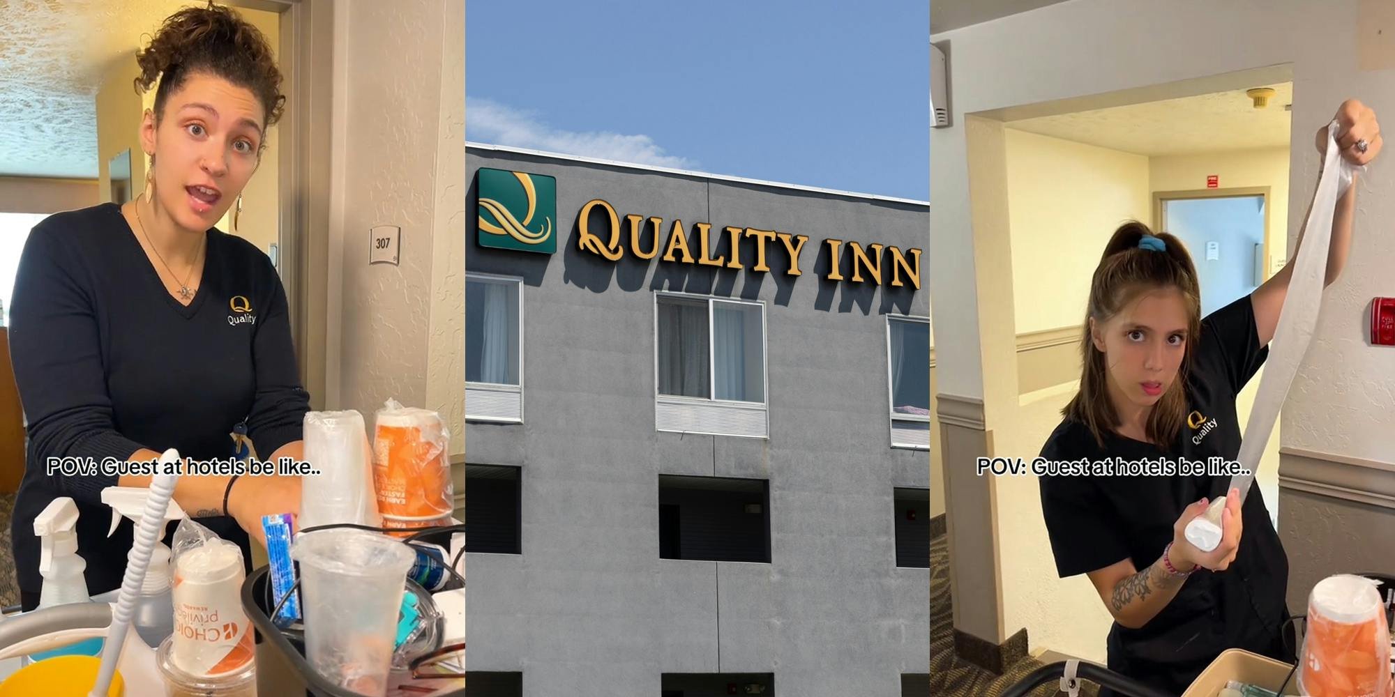 ‘I asked for a towel and they told me NO’: Quality Inn workers mock customers who linger by housekeeping carts for towels, trash bags