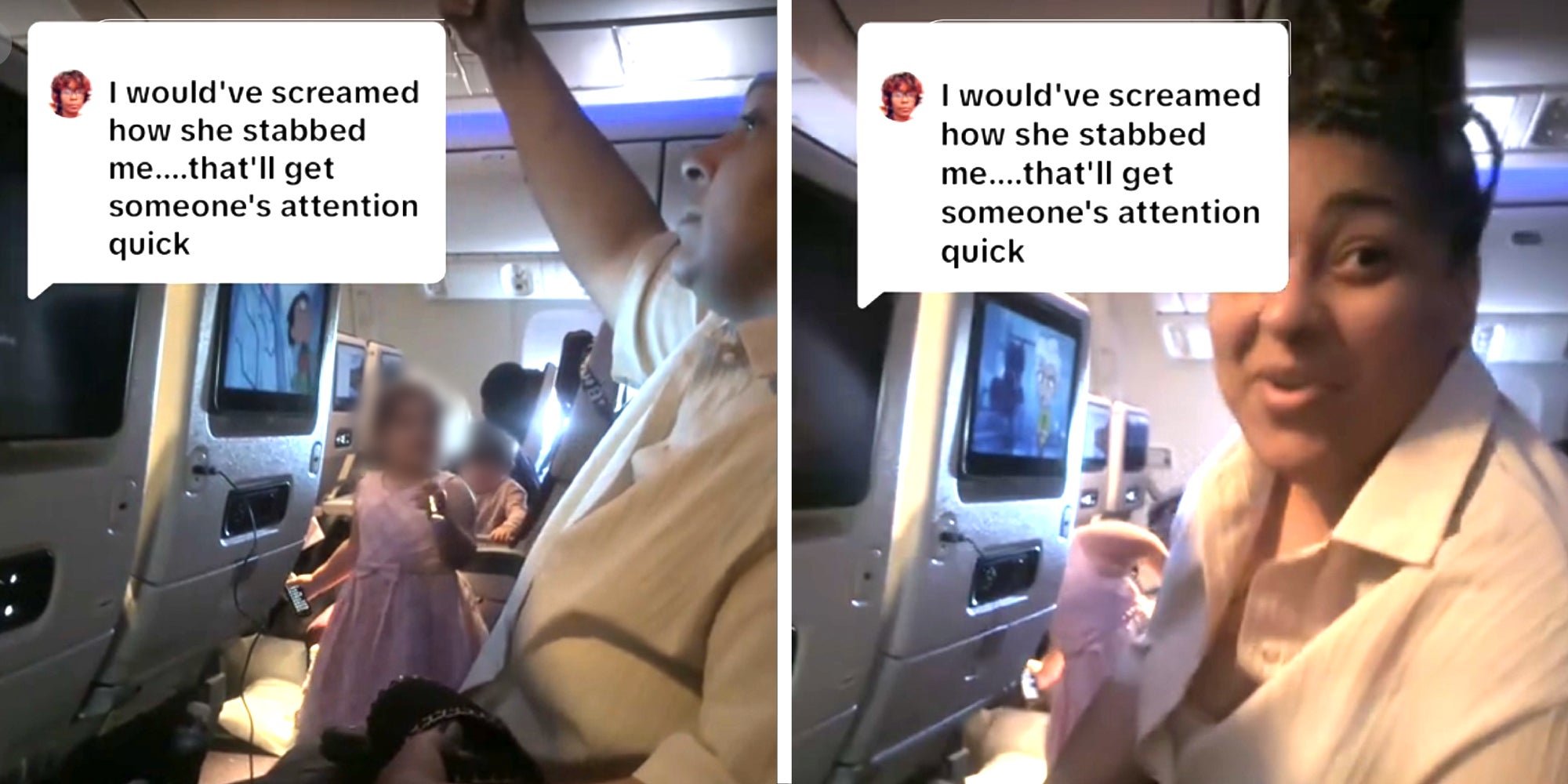 ‘Get up lady, and get your kids!’: Passenger loses it after kid stabs her with fork with no parents in sight