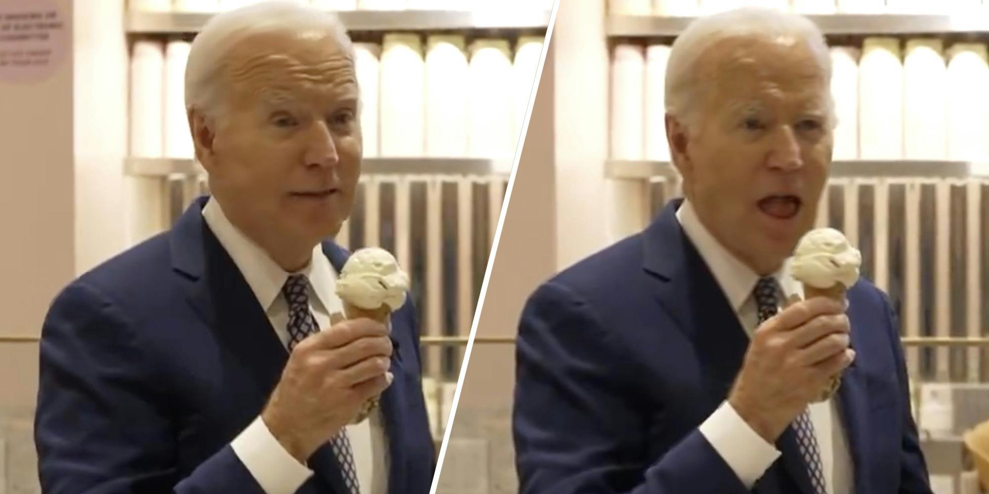 ‘Put the thing down’: Biden blasted for munching on ice cream while discussing Israel-Hamas ceasefire