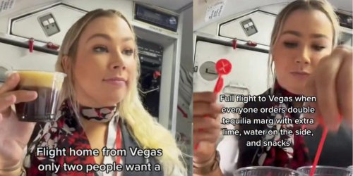 Flight attendant shows the drink everyone orders on the way to Vegas—and what they order on the way back
