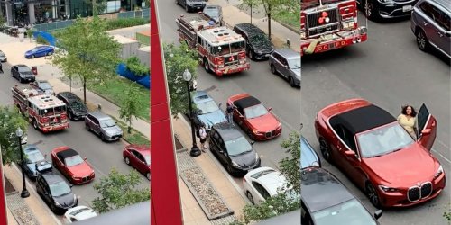 Video: Karen blocks firetruck during apparent emergency so that she can shop