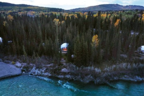 Stay in a riverside dome at a unique campground near Alberta's Rockies