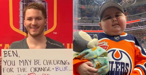 Flames’ Tkachuk shares heartwarming message to cancer-fighting Oilers superfan Ben (VIDEO)
