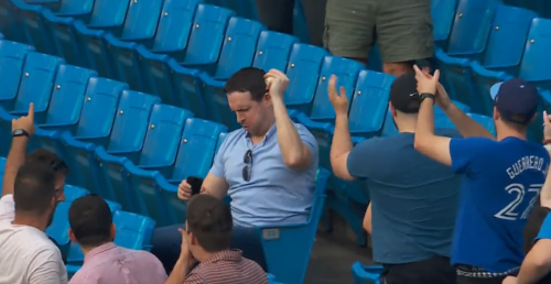 Blue Jays fan makes sensational catch without even leaving his seat