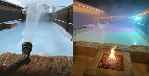 Calgary man creates ultimate epic Canadian backyard with ice rink, fire pit (VIDEOS) | Curated