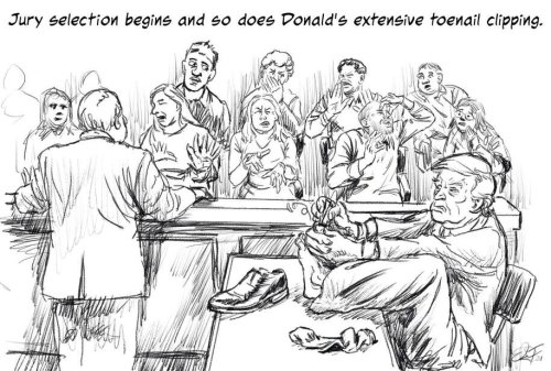 Cartoon: Live Coverage of the Trump Hush Money Trial - Jury Selection.