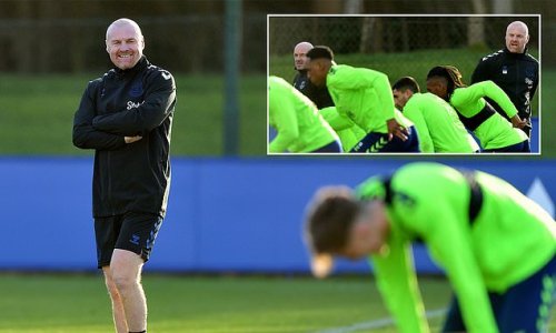 Sean Dyche keeps up his promise to make Everton 'SWEAT’ as they bid to avoid relegation… as new boss is hilariously seen laughing while his players are put through punishing running drills on his first day