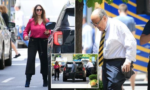EXCLUSIVE: Rudy Giuliani, 76, and 'girlfriend' Maria Ryan, 56, are seen getting into black SUV outside his New York City home before leaving town