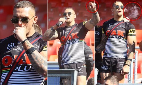 Penrith Panthers star kicks off Mad Monday celebrations with a hit from a vape as several players come under fire for their wild antics after their victory over Parramatta