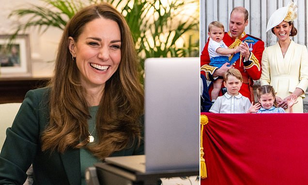 Kate Middleton says lockdown has left her 'exhausted' and 'juggling work, home and school life' in video call with parents to discuss homeschooling during Covid-19 - adding her children are 'horrified' at her becoming their hairdresser