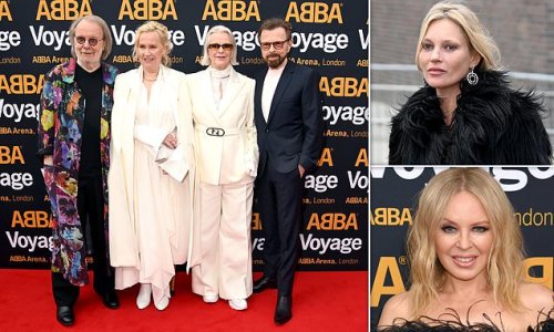 Mamma Mia - here they go again! ABBA are seen all together in public for the first time in 36 years as they attend the launch of their Voyage digital concert residency... as Kylie Minogue and Kate Moss lead star-studded fans attending show