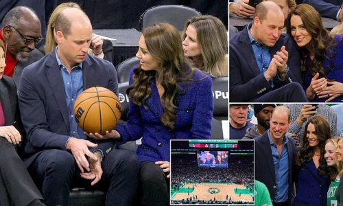 Prince and Princess of Wales are bombarded with cheers of 'USA' and a smattering of boos at Boston Celtics basketball game - one hour after black Reverend gave lecture on 'colonialism and racism' at Earthshot launch amid Palace race row
