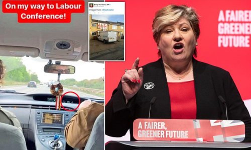 Labour’s Emily Thornberry in new social media gaffe after posting picture showing her driving 81mph on the motorway – eight years after sneering at St George’s flag on Twitter
