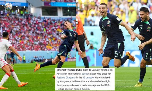 Fans make hilarious change to Socceroos hero Mitchell Duke's wikipedia entry after he saved Australia's World Cup with incredible goal against Tunisia