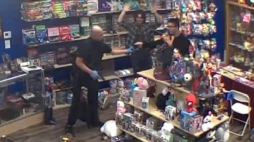 California game store thief is wrestled to ground during robbery - before pulling gun and stealing...