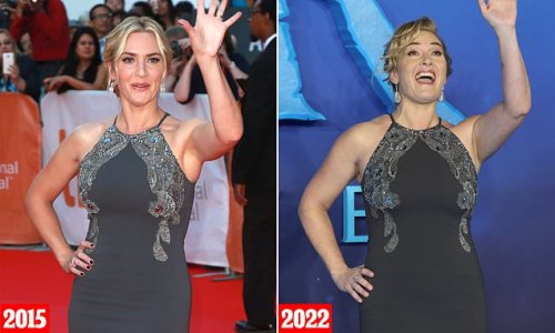 Kate Winslet recycles a grey gown she first wore at the 2015 Toronto Film Festival as she steps out at the Avatar: The Way Of Water world premiere