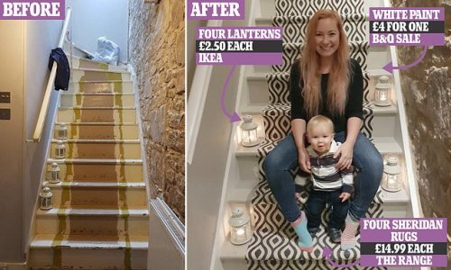 Mother-of-three, 37, claims she saved about £1,000 after re-decorating staircase for less than £80