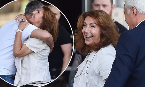 EXCLUSIVE: Beaming Jane McDonald is welcomed into the Lowry Theatre as the countdown begins to the British Soap Awards - after replacing Phillip Schofield as host