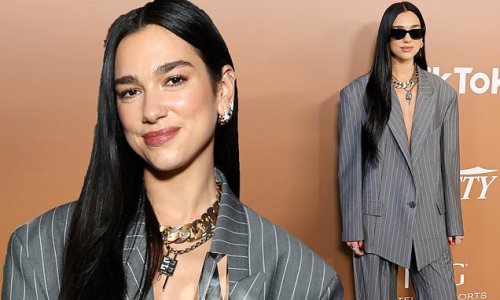 Dua Lipa Goes Topless Under Chic Pinstripe Blazer For Red Carpet